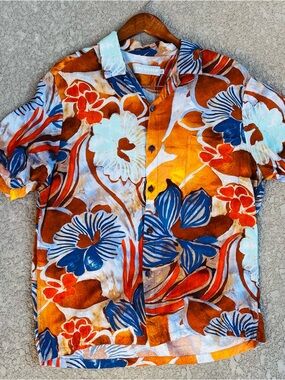 Vintage Jams World Men’s Hawaiian Shirt Size Large Serenity Floral Print